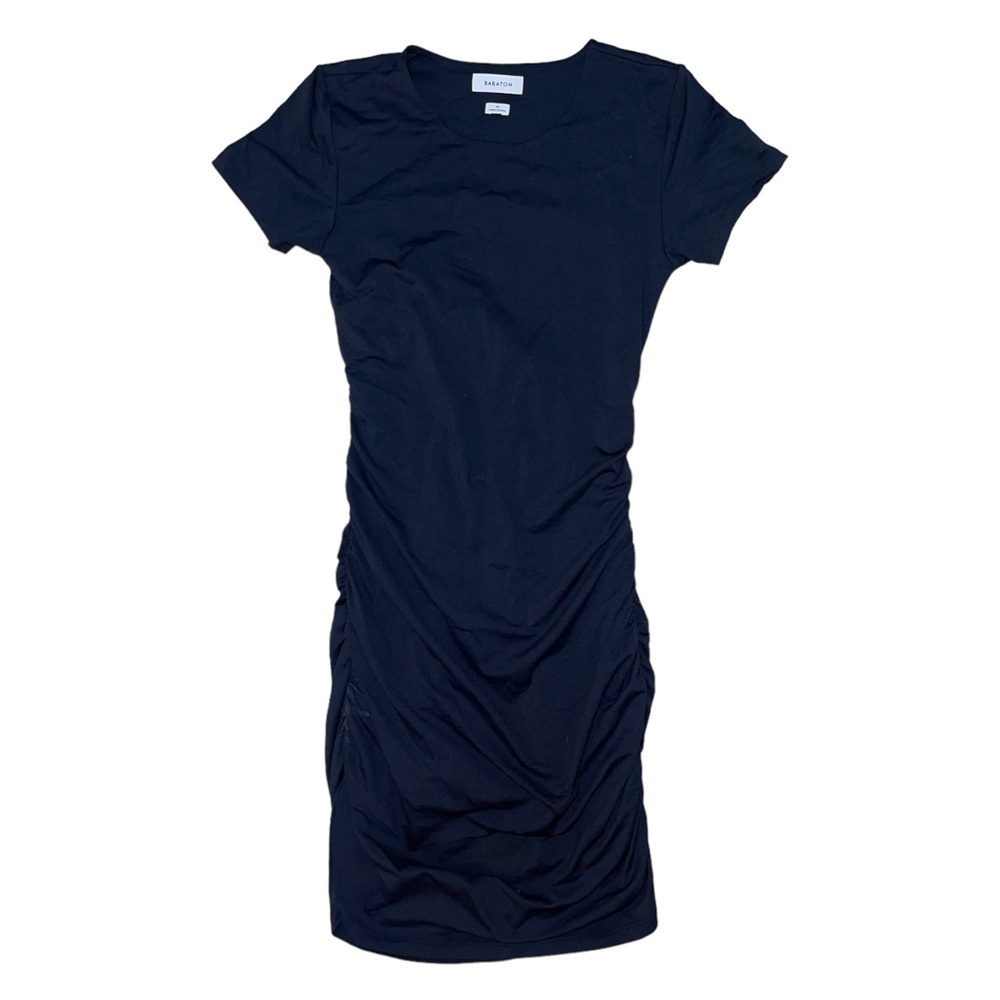 Aritzia Babaton black side ruched short sleeve bodycon dress women’s size M